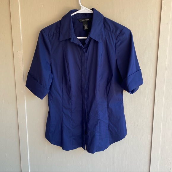 White House Black Market Navy Blue Button Down Shirt - Picture 1 of 8